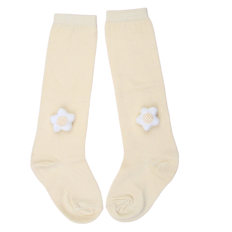 Unisex Cotton Beige Calf Length Kids Long Star Face Socks-SK1490andF42
