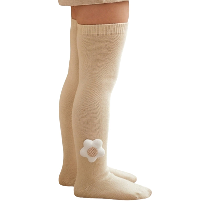Unisex Cotton Beige Calf Length Kids Long Star Face Socks-SK1491andF42
