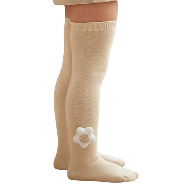Unisex Cotton Beige Calf Length Kids Long Star Face Socks-SK1489andF42
