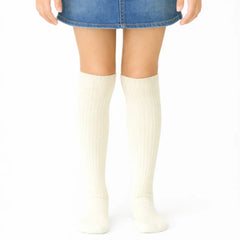 Baby Unisex Cotton Plain Calf Length Beige Cream Kids Long Socks-SK1491