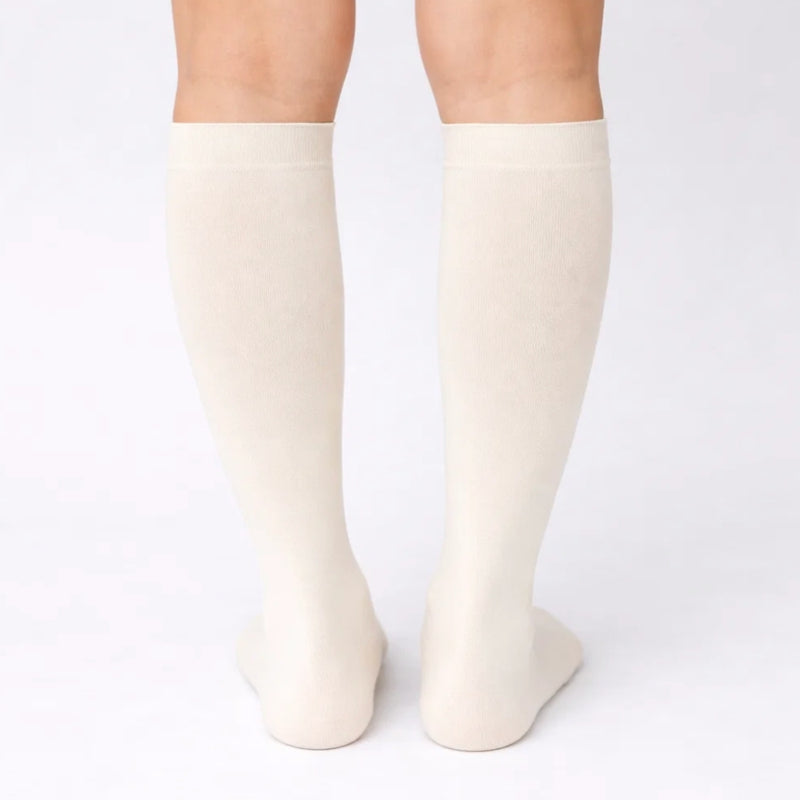 Baby Unisex Cotton Plain Calf Length Beige Cream Kids Long Socks-SK1490