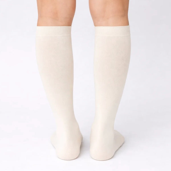 Baby Unisex Cotton Plain Calf Length Beige Cream Kids Long Socks-SK1491