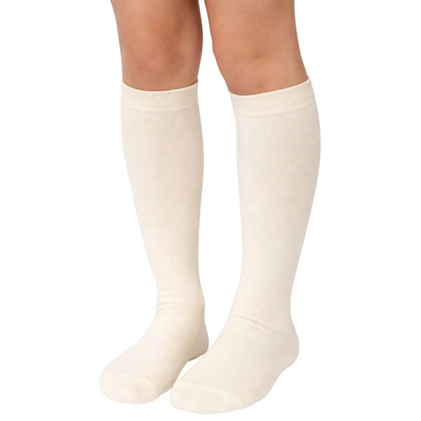 Baby Unisex Cotton Plain Calf Length Beige Cream Kids Long Socks-SK1491
