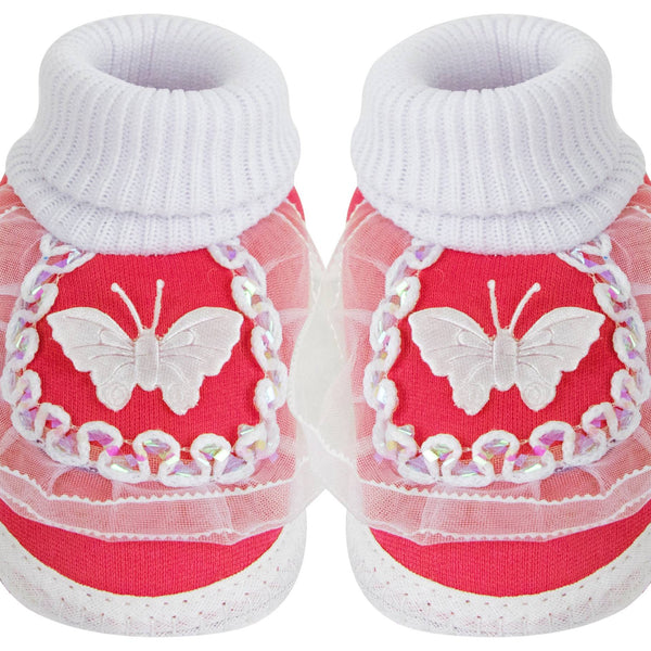 6 To 12 Months Baby Girls & Baby Boys Soft Cotton Cute Butterfly Booties (Red, White)-SK172