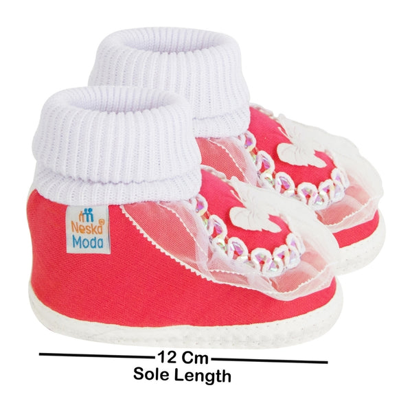 6 To 12 Months Baby Girls & Baby Boys Soft Cotton Cute Butterfly Booties (Red, White)-SK172