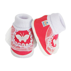 6 To 12 Months Baby Girls & Baby Boys Soft Cotton Cute Butterfly Booties (Red, White)-SK172