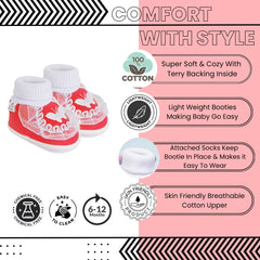 6 To 12 Months Baby Girls & Baby Boys Soft Cotton Cute Butterfly Booties (Red, White)-SK172