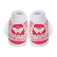 6 To 12 Months Baby Girls & Baby Boys Soft Cotton Cute Butterfly Booties (Red, White)-SK172