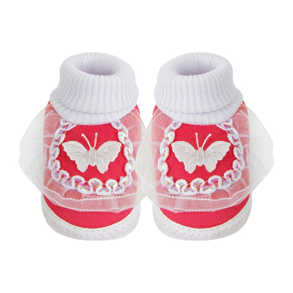 6 To 12 Months Baby Girls & Baby Boys Soft Cotton Cute Butterfly Booties (Red, White)-SK172