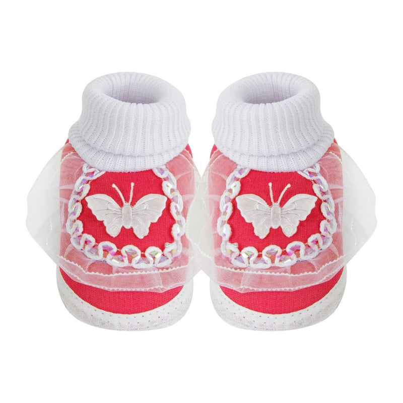 6 To 12 Months Baby Girls & Baby Boys Soft Cotton Cute Butterfly Booties (Red, White)-SK172