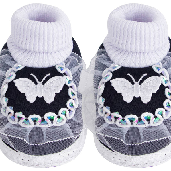 6 To 12 Months Baby Girls & Baby Boys Cotton Butterfly Frill Booties (White, Black)-SK176