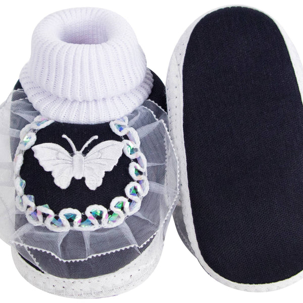 6 To 12 Months Baby Girls & Baby Boys Cotton Butterfly Frill Booties (White, Black)-SK176