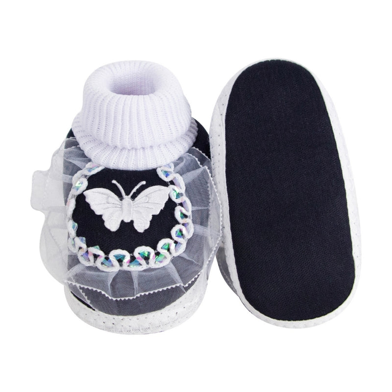 6 To 12 Months Baby Girls & Baby Boys Cotton Butterfly Frill Booties (White, Black)-SK176