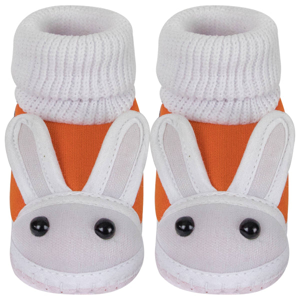 6 To 12 Months Baby Boys & Girls Cotton Pre-Walker Rabbit Face Booties (Pink, Orange)-SK177