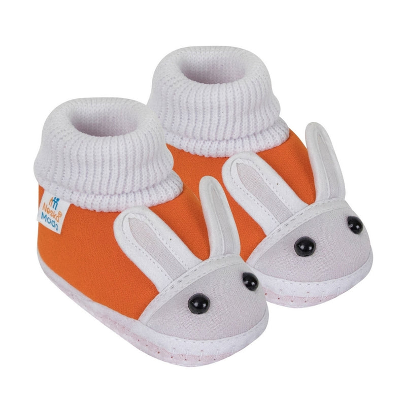 6 To 12 Months Baby Boys & Girls Cotton Pre-Walker Rabbit Face Booties (Pink, Orange)-SK177