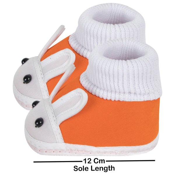 6 To 12 Months Baby Boys & Girls Cotton Pre-Walker Rabbit Face Booties (Pink, Orange)-SK177
