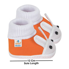 6 To 12 Months Baby Boys & Girls Cotton Pre-Walker Rabbit Face Booties (Pink, Orange)-SK177