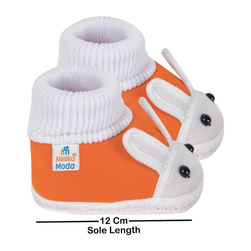 6 To 12 Months Baby Boys & Girls Cotton Pre-Walker Rabbit Face Booties (Pink, Orange)-SK177