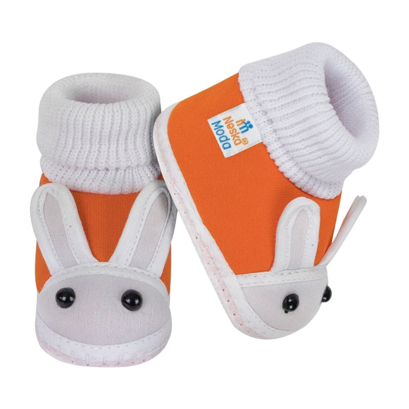 6 To 12 Months Baby Boys & Girls Cotton Pre-Walker Rabbit Face Booties (Pink, Orange)-SK177
