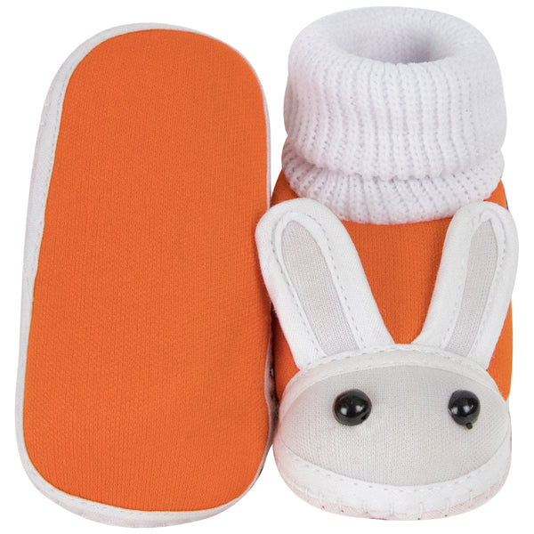 6 To 12 Months Baby Boys & Girls Cotton Pre-Walker Rabbit Face Booties (Pink, Orange)-SK177