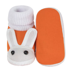 6 To 12 Months Baby Boys & Girls Cotton Pre-Walker Rabbit Face Booties (Pink, Orange)-SK177