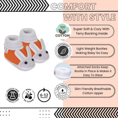 6 To 12 Months Baby Boys & Girls Cotton Pre-Walker Rabbit Face Booties (Pink, Orange)-SK177