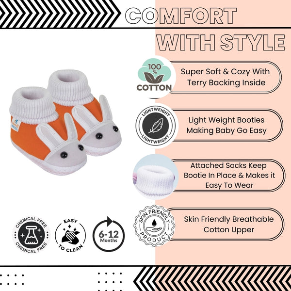 6 To 12 Months Baby Boys & Girls Cotton Pre-Walker Rabbit Face Booties (Pink, Orange)-SK177