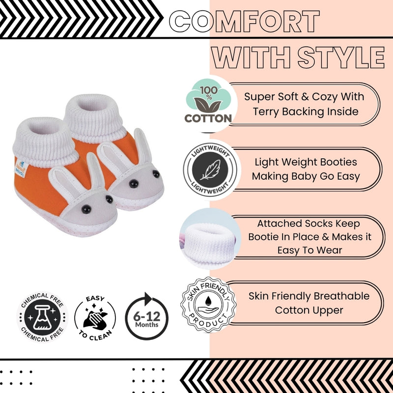 6 To 12 Months Baby Boys & Girls Cotton Pre-Walker Rabbit Face Booties (Pink, Orange)-SK177
