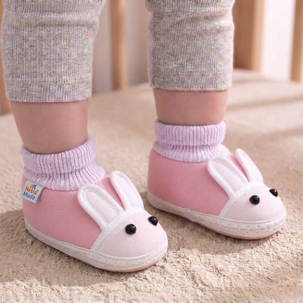 6 To 12 Months Baby Boys & Girls Cute Soft Cotton Pre-Walker Rabbit Face Booties (Pink)-SK178