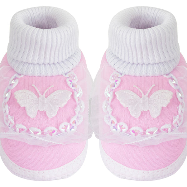 6 To 12 Months Baby Girls & Baby Boys Soft Cotton Butterfly Frill Booties (Multicolor)-SK179