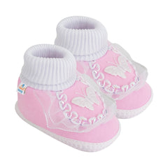6 To 12 Months Baby Girls & Baby Boys Soft Cotton Butterfly Frill Booties (Multicolor)-SK179
