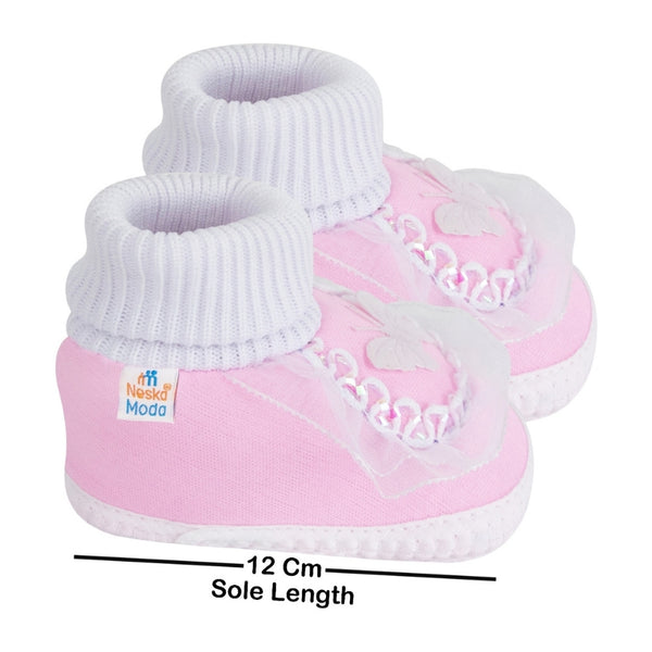 6 To 12 Months Baby Girls & Baby Boys Soft Cotton Butterfly Frill Booties (Multicolor)-SK179