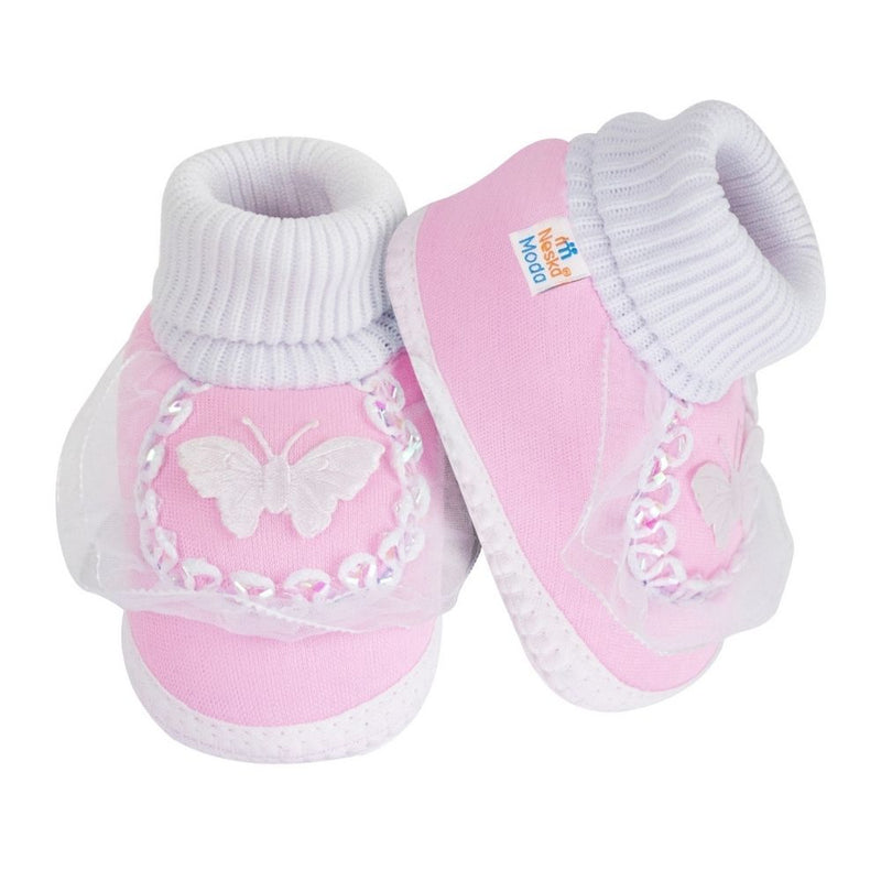 6 To 12 Months Baby Girls & Baby Boys Soft Cotton Butterfly Frill Booties (Multicolor)-SK179