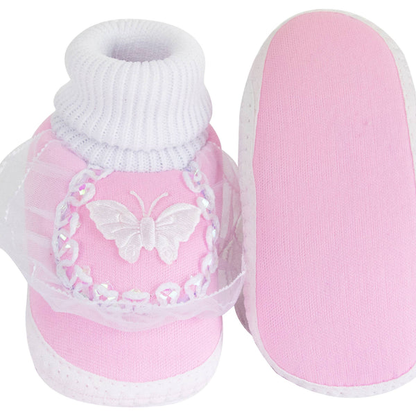 6 To 12 Months Baby Girls & Baby Boys Soft Cotton Butterfly Frill Booties (Multicolor)-SK179