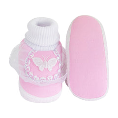 6 To 12 Months Baby Girls & Baby Boys Soft Cotton Butterfly Frill Booties (Multicolor)-SK179