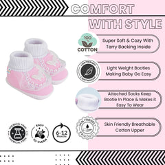 6 To 12 Months Baby Girls & Baby Boys Soft Cotton Butterfly Frill Booties (Multicolor)-SK179