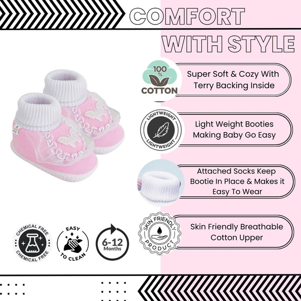 6 To 12 Months Baby Girls & Baby Boys Soft Cotton Butterfly Frill Booties (Multicolor)-SK179