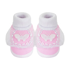 6 To 12 Months Baby Girls & Baby Boys Soft Cotton Butterfly Frill Booties (Multicolor)-SK179