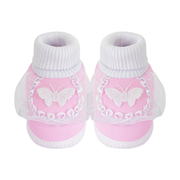 6 To 12 Months Baby Girls & Baby Boys Soft Cotton Butterfly Frill Booties (Multicolor)-SK179