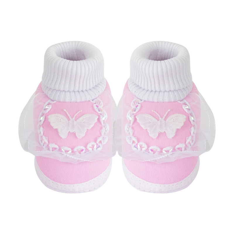6 To 12 Months Baby Girls & Baby Boys Soft Cotton Butterfly Frill Booties (Multicolor)-SK179