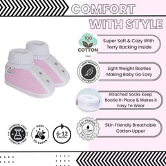 6 To 12 Months Baby Boys & Baby Girls Cute Soft Cotton Pre-Walker Shoes Booties (Pink)-SK180