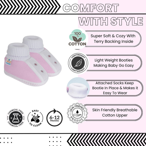 6 To 12 Months Baby Boys & Baby Girls Cute Soft Cotton Pre-Walker Shoes Booties (Pink)-SK180