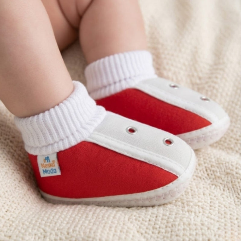 6 To 12 Months Baby Boys & Baby Girls Cute Soft Cotton Pre-Walker Shoes Booties (Red)-SK181