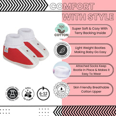 6 To 12 Months Baby Boys & Baby Girls Cute Soft Cotton Pre-Walker Shoes Booties (Red)-SK181