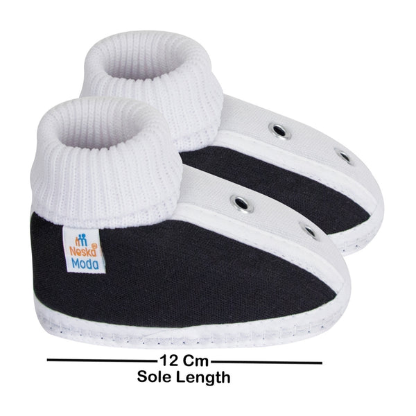 6 To 12 Months Baby Boys & Baby Girls Cute Soft Cotton Pre-Walker Shoes Booties (Black)-SK183