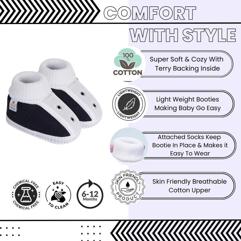 6 To 12 Months Baby Boys & Baby Girls Cute Soft Cotton Pre-Walker Shoes Booties (Black)-SK183
