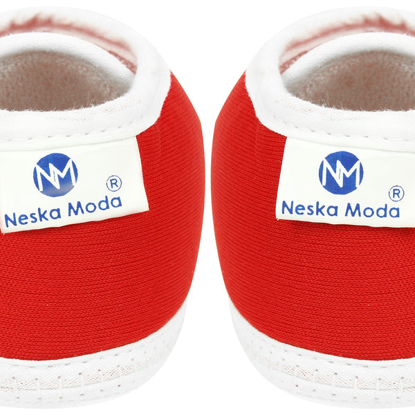 6 To 12 Months Baby Boys & Girls Soft Cotton Pre-Walker Sports Booties (Red, White)-SK186