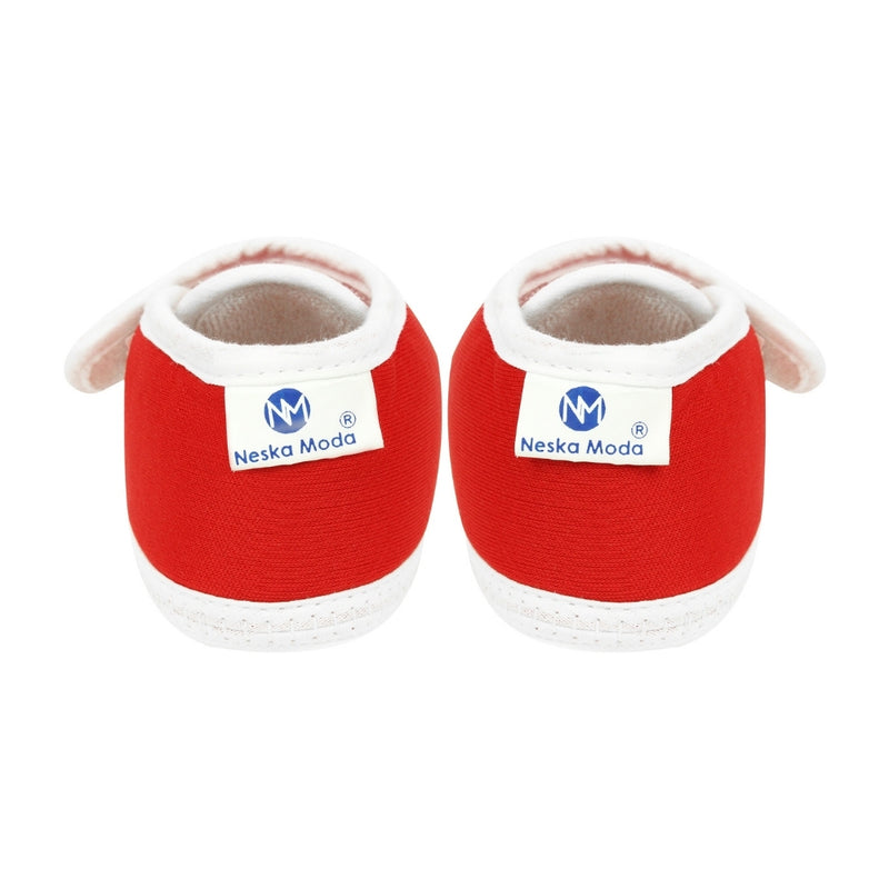 6 To 12 Months Baby Boys & Girls Soft Cotton Pre-Walker Sports Booties (Red, White)-SK186
