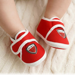 6 To 12 Months Baby Boys & Girls Soft Cotton Pre-Walker Sports Booties (Red, White)-SK186