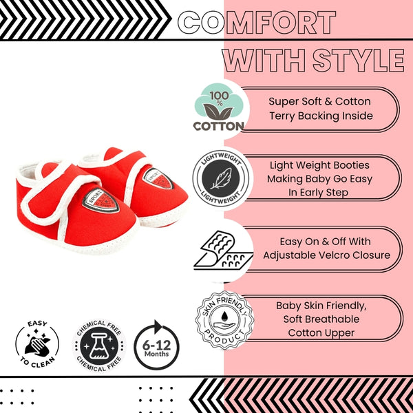 6 To 12 Months Baby Boys & Girls Soft Cotton Pre-Walker Sports Booties (Red, White)-SK186